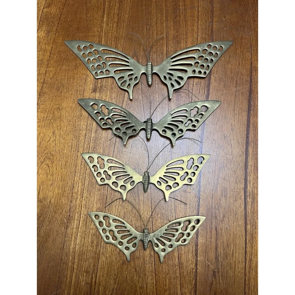 Vintage MCM Brass Butterfly Wall Decor Set of 4 Made in Korea Large 14